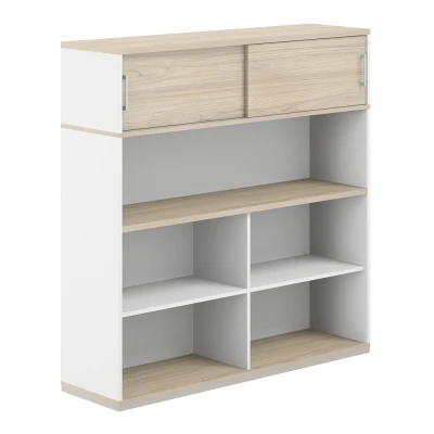 Стеллаж-комбо 1-стор. 1438 с антресолью, с экраном ЛДСП/ AG.252.440.672.WH/ корпус:белый, дно:ак.равелло, столешница:ак.равелло, экран:белый