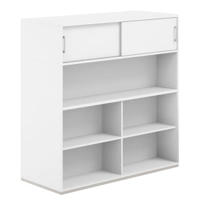 Стеллаж-комбо 2-стор. 1438 с антресолью, с экраном ЛДСП/ AG.255.110.675.WH/ корпус:белый, дно:белый, столешница:белый, экран:белый